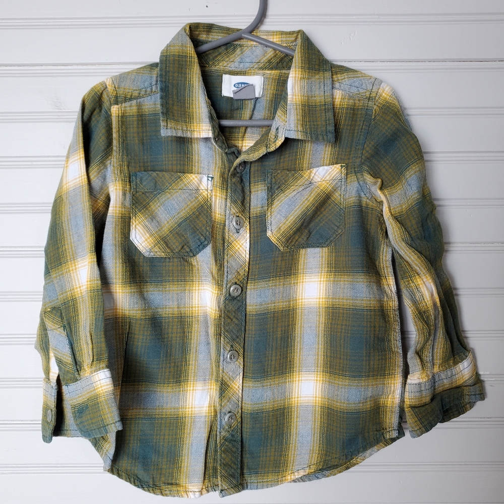 Old Navy Green/Yellow Button Up, size 3t